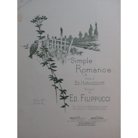FILIPPUCCI Ed. Simple Romance Chant Piano 1896