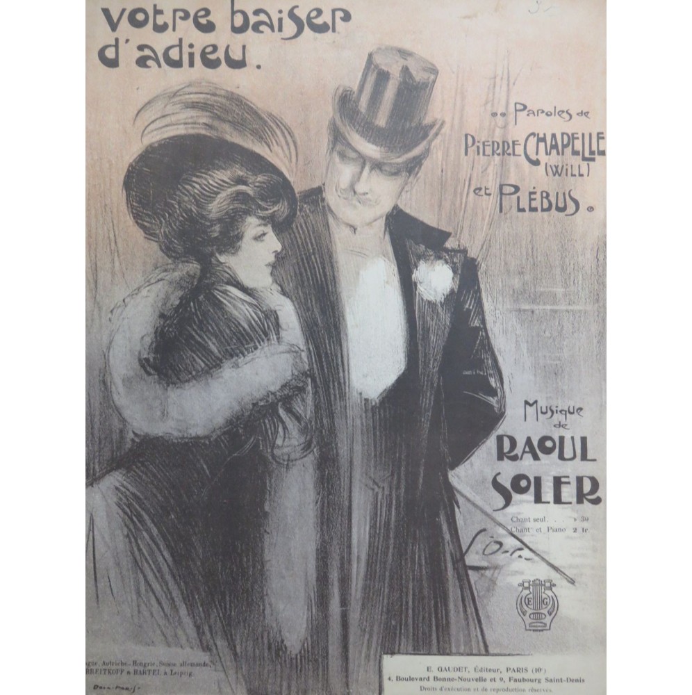 SOLER Raoul Votre baiser d'adieu Chant Piano 1908