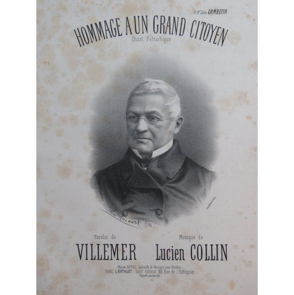 COLLIN Lucien Hommage a un Grand Citoyen Chant Piano ca1880