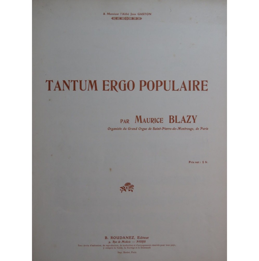 BLAZY Maurice Tantum ergo populaire Chant et Orgue