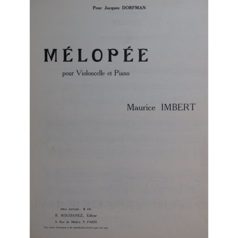 IMBERT Maurice Mélopée Piano Violoncelle