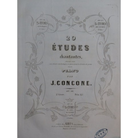 CONCONE Joseph 20 Études Chantantes op 30 Livre 2 Piano ca1850