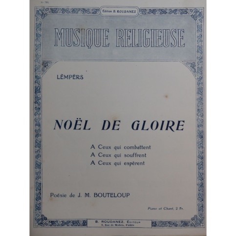 LEMPERS Léo Noël de Gloire Chant Piano 1916