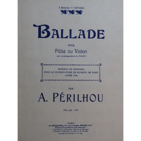 PÉRILHOU Albert Ballade Piano Flûte 1946