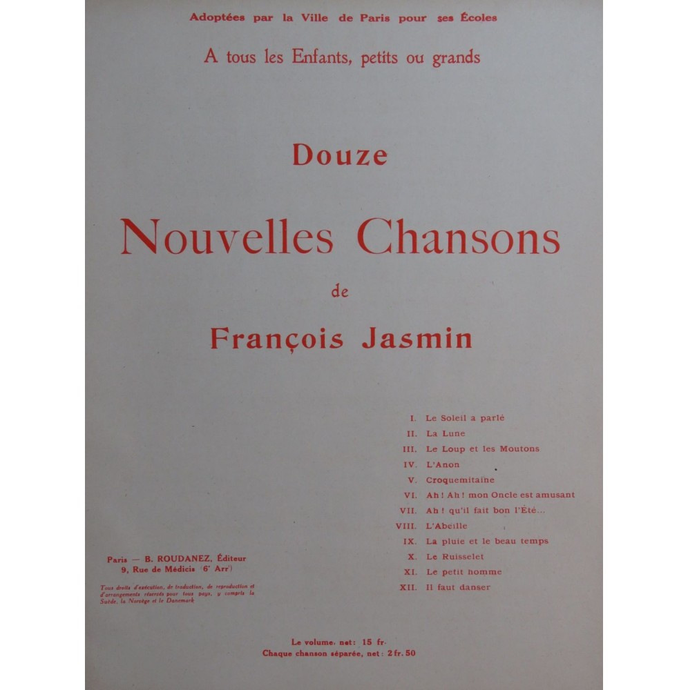 JASMIN François Douze Nouvelles Chansons Chant Piano 1932
