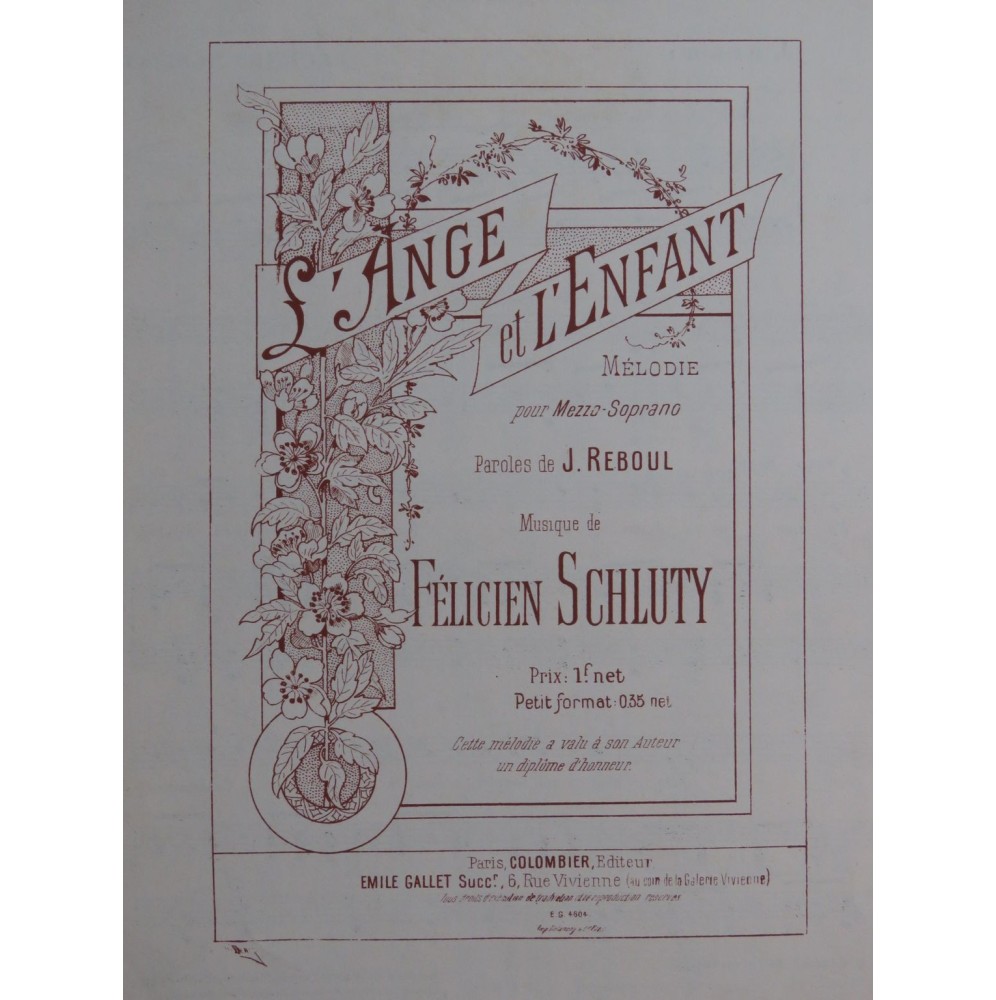 SCHLUTY Félicien L'Ange et l'Enfant Chant Piano ca1893