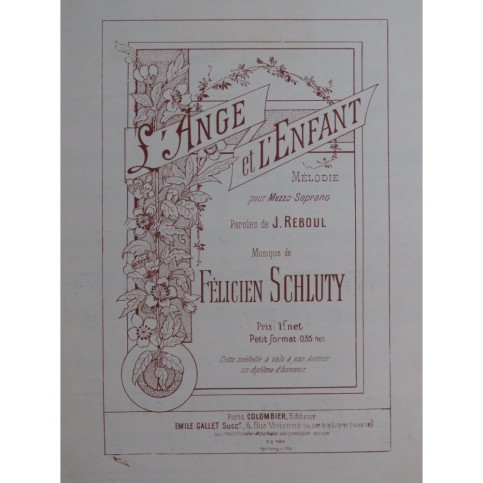 SCHLUTY Félicien L'Ange et l'Enfant Chant Piano ca1893