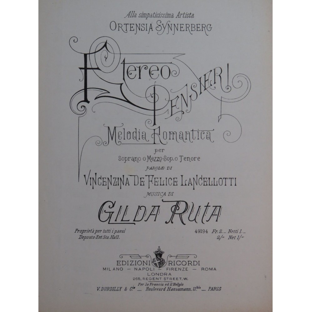 RUTA Gilda Etere Pensier ! Chant Piano 1884