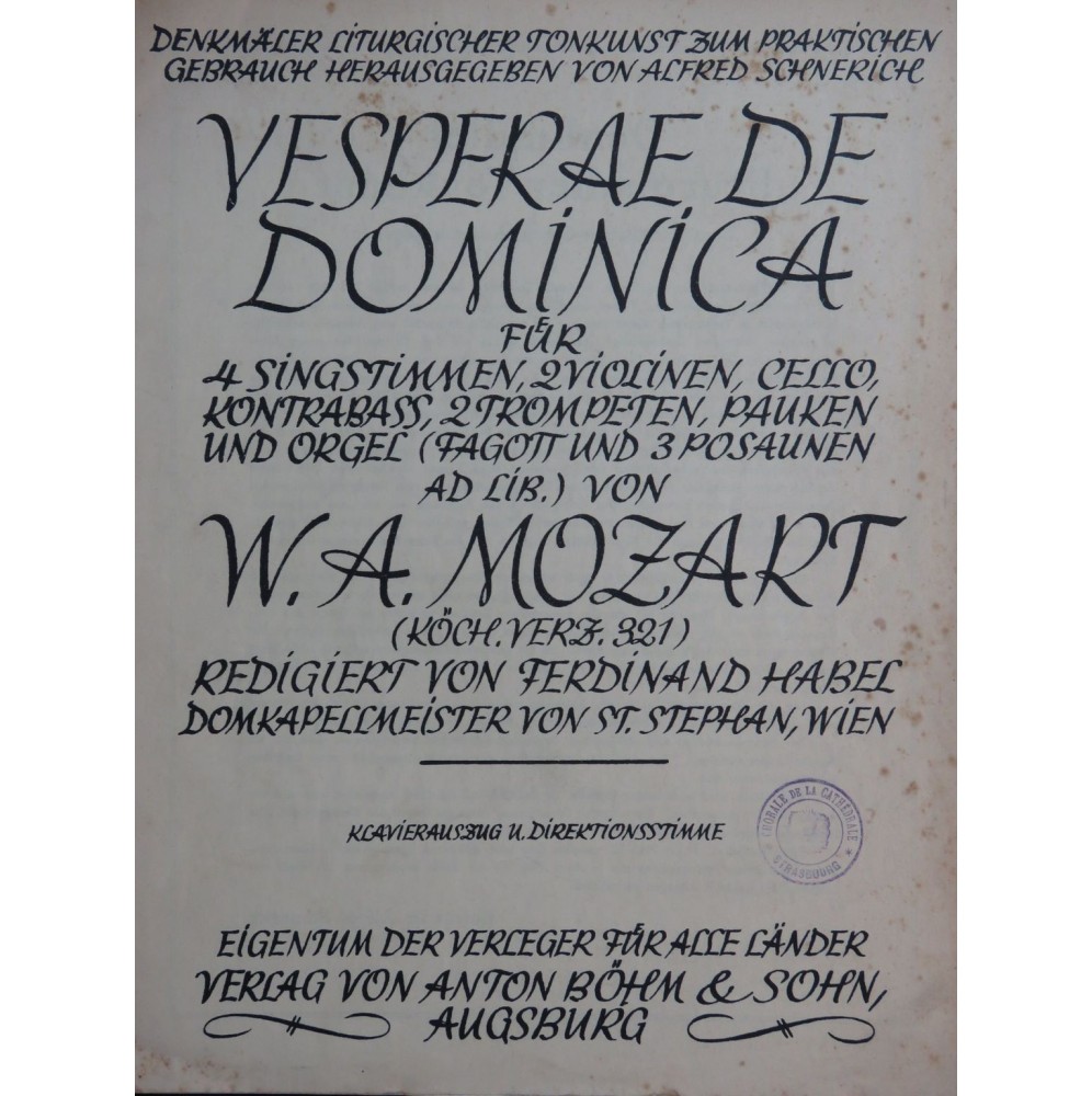 MOZART W. A. Vesperae de Dominica Chant Piano