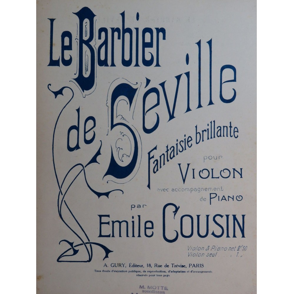 COUSIN Émile Le Barbier de Séville Fantaisie Piano Violon