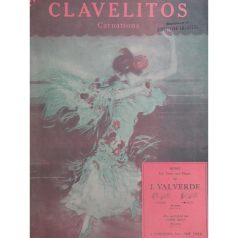 VALVERDE J. Clavelitos Chant Piano 1944
