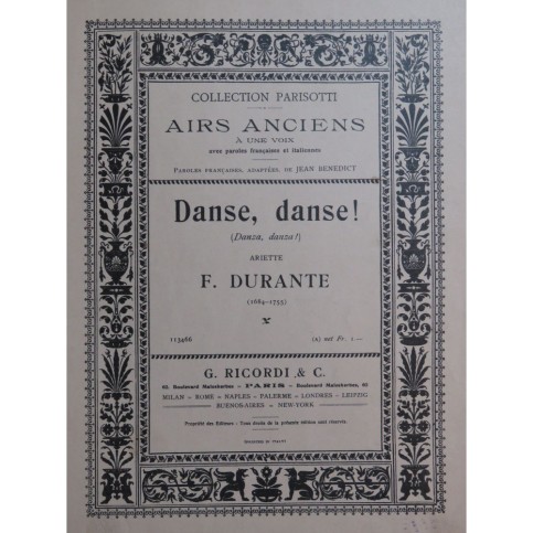 DURANTE Francesco Danse Danse Chant Piano