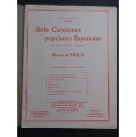 DE FALLA Manuel Siete Canciones Populares Espanolas Chant Piano 1923