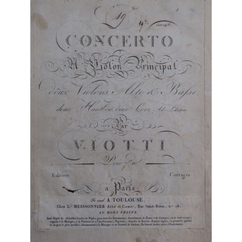 VIOTTI J. B. Concerto No 19 Violon 2 Violons Alto Basse Hautbois ca1800