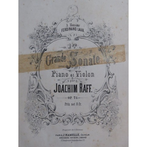 RAFF Joachim Grande Sonate No 1 op 73 Piano Violon ca1875
