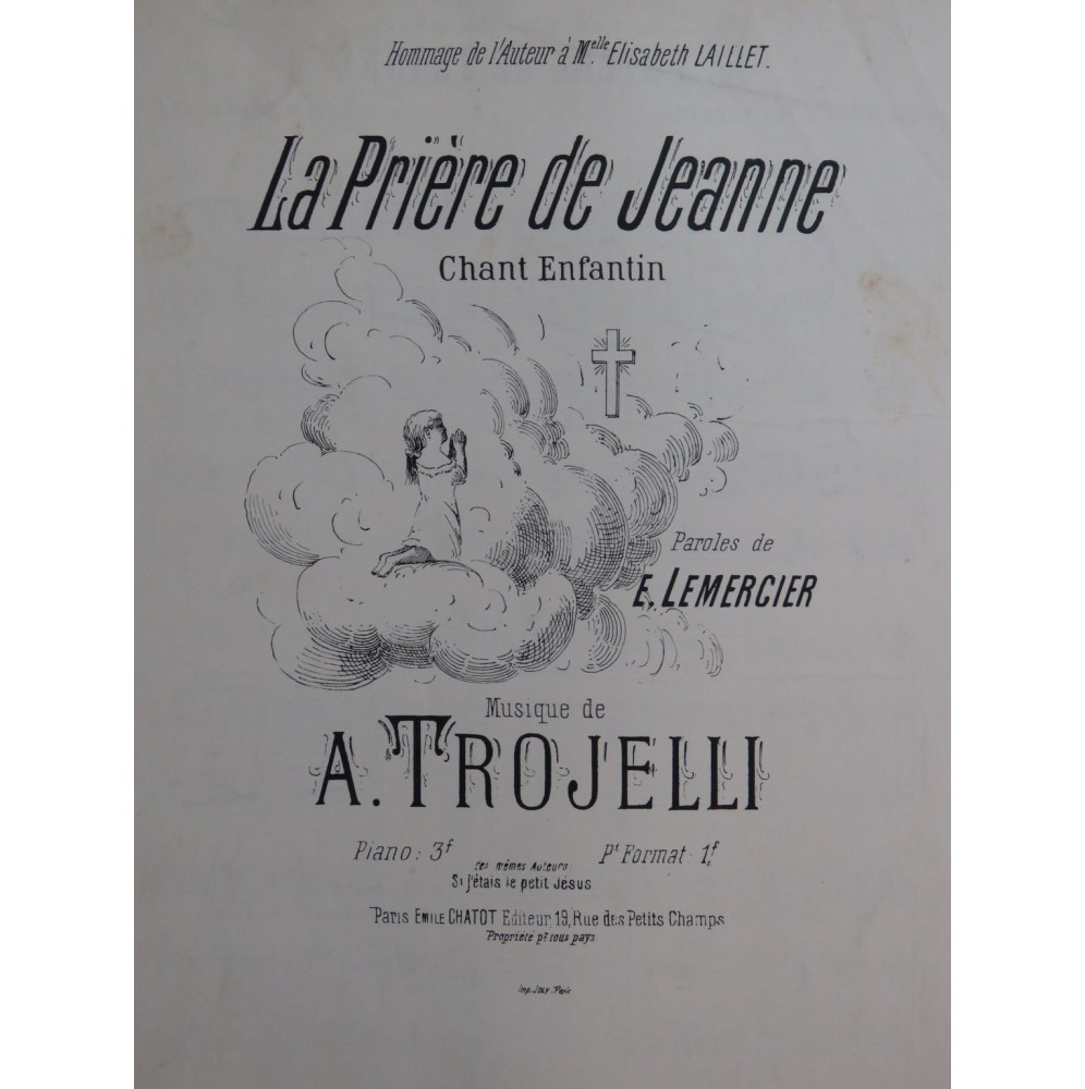 TROJELLI A. La Prière de Jeanne Chant Piano ca1890