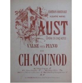 GOUNOD Charles Faust Valse Piano 4 mains ca1880