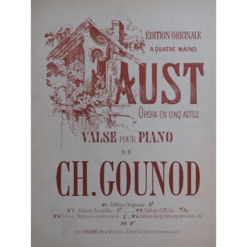 GOUNOD Charles Faust Valse Piano 4 mains ca1880