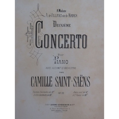 SAINT-SAËNS Camille Concerto No 2 op 22 2 Pianos 4 mains ca1875