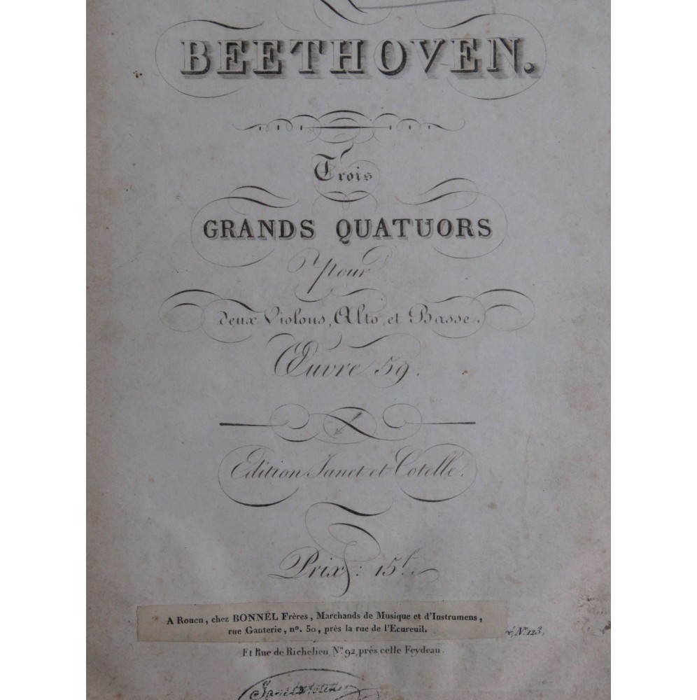 BEETHOVEN Quatuors op 59 Violons Alto Violoncelle ca1825