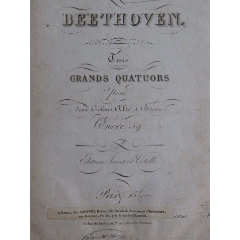 BEETHOVEN Quatuors op 59 Violons Alto Violoncelle ca1825