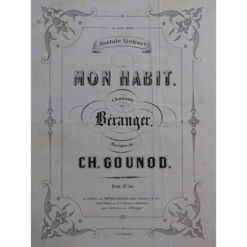 GOUNOD Charles Mon Habit Chant Piano ca1860