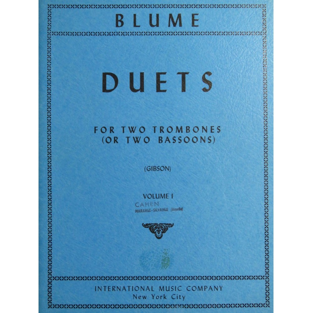 BLUME O. Duets Volume 1 pour 2 Trombones ou 2 Bassons 1959