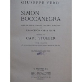 VERDI Giuseppe Simon Boccanegra Opéra Chant Piano 1939
