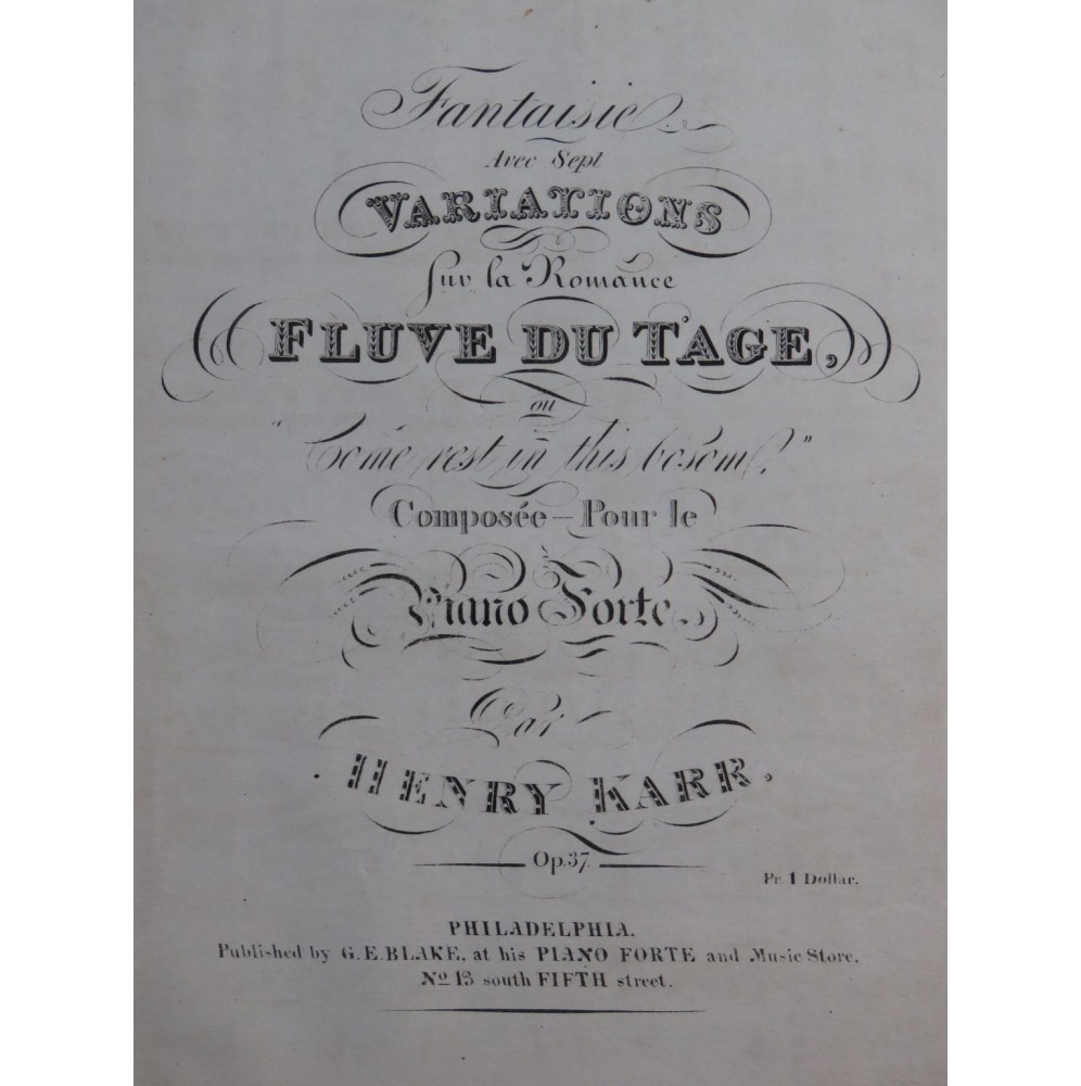 KARR Henry Fantaisie Romance Fleuve du Tage op 37 Piano ca1820