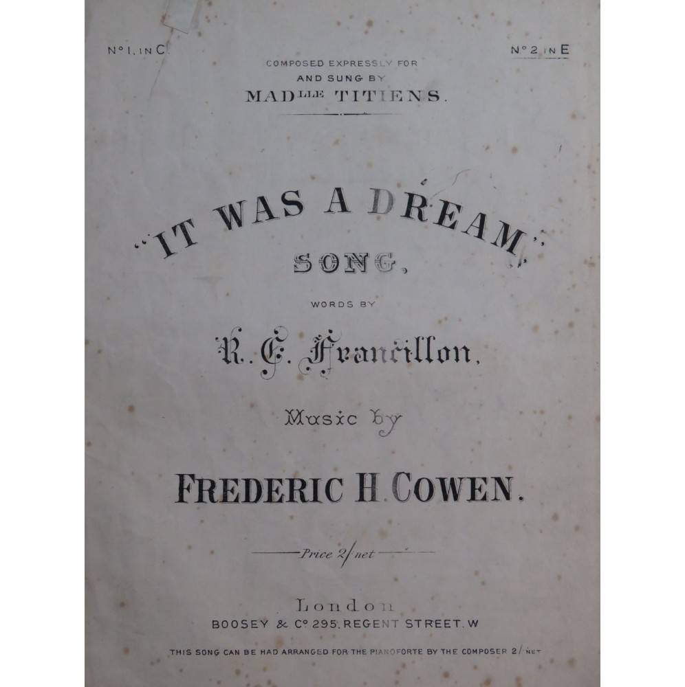 COWEN Frederic H. It Was a Dream Chant Piano XIXe