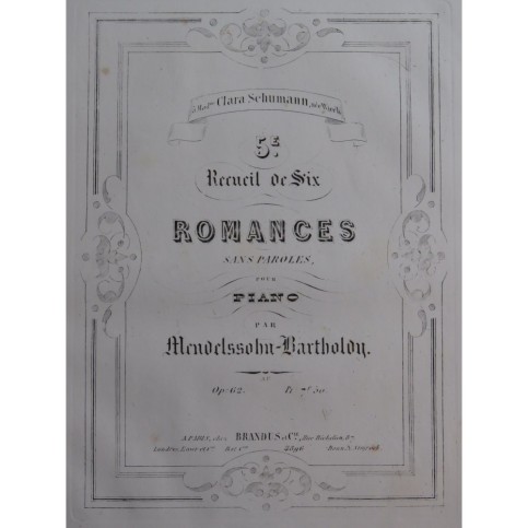 MENDELSSOHN Recueil No 5 Six Romances op 62 Piano ca1845