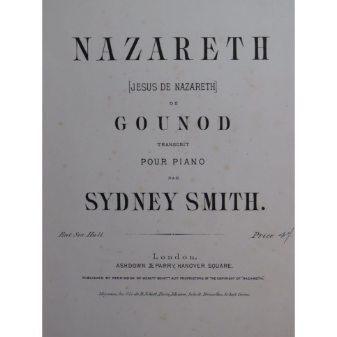 SMITH Sydney Nazareth de Gounod Piano XIXe