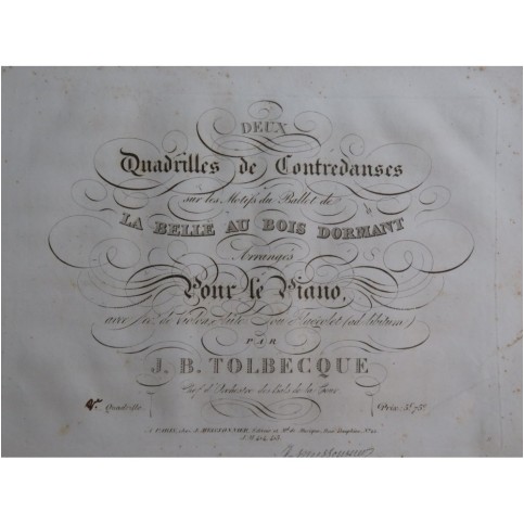 TOLBECQUE J. B. La Belle au Bois Dormant Quadrille No 2 Piano ca1830