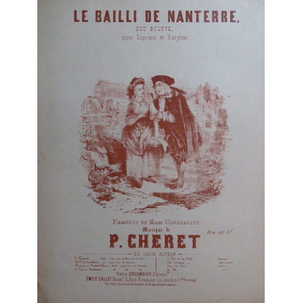 CHERET P. Le Bailli de Nanterre Chant Piano ca1900