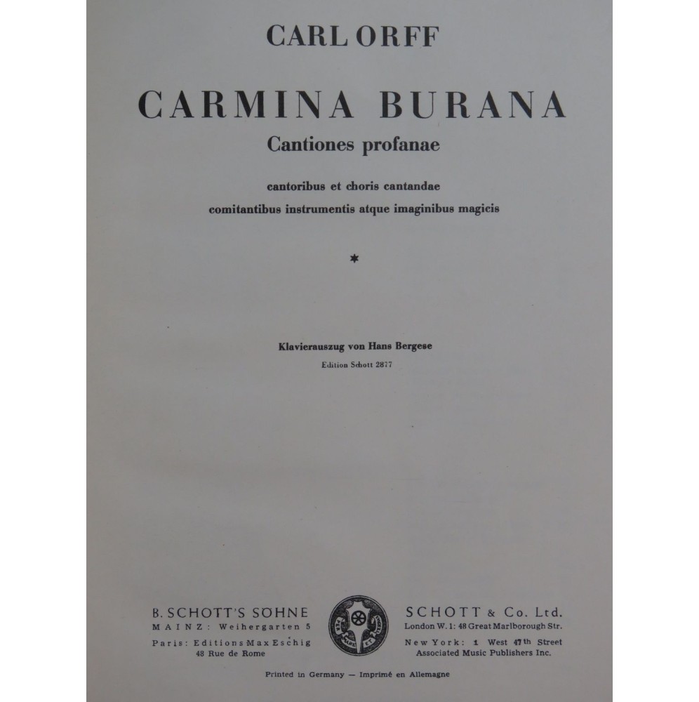 ORFF Carl Carmina Burana Cantiones profanae Chant Piano