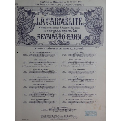HAHN Reynaldo La Carmélite No 2 Chant Piano 1902