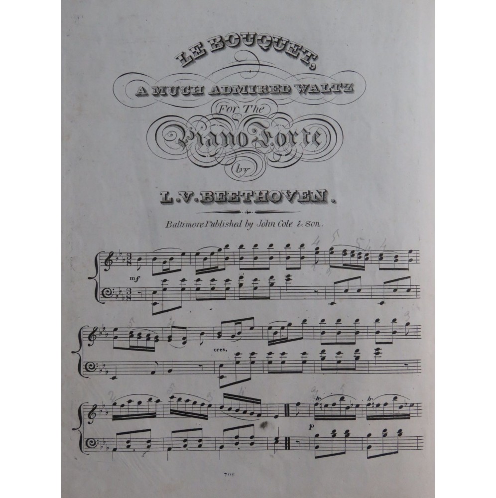BEETHOVEN Le Bouquet Waltz Piano ca1840