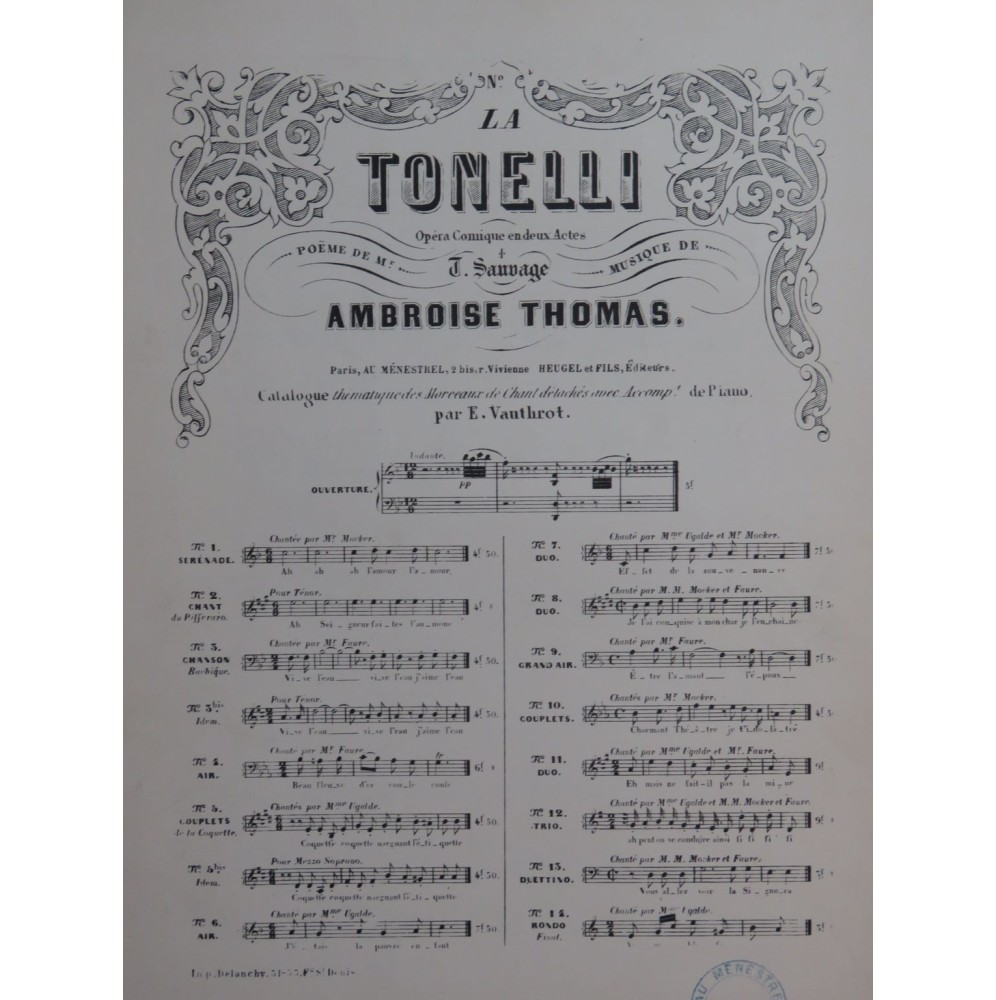 THOMAS Ambroise La Tonelli No 6 Chant Piano ca1880