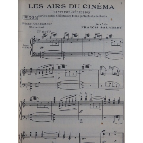 SALABERT Francis Les Airs du Cinéma Fantaisie Sélection Orchestre 1931