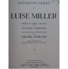 VERDI Giuseppe Luise Miller Opéra Allemand Chant Piano