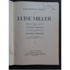 VERDI Giuseppe Luise Miller Opéra Allemand Chant Piano