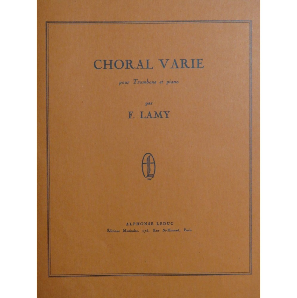 LAMY Fernand Choral Varié Piano Trombone 1949