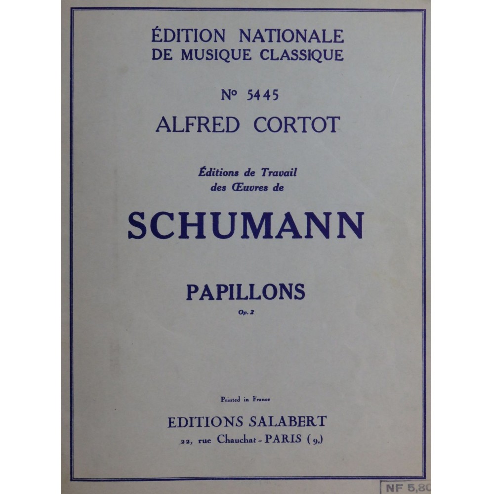 SCHUMANN Robert Papillons Alfred Cortot Piano 1945