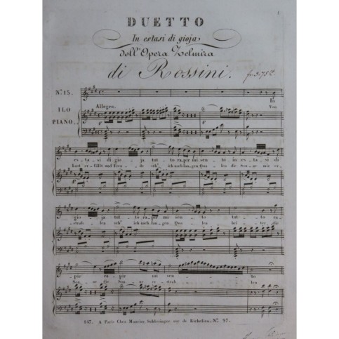 ROSSINI G. Zelmira No 15 Duetto Chant Piano ca1825