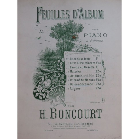 BONCOURT H. Boléro Sérénade Piano 4 mains ca1900