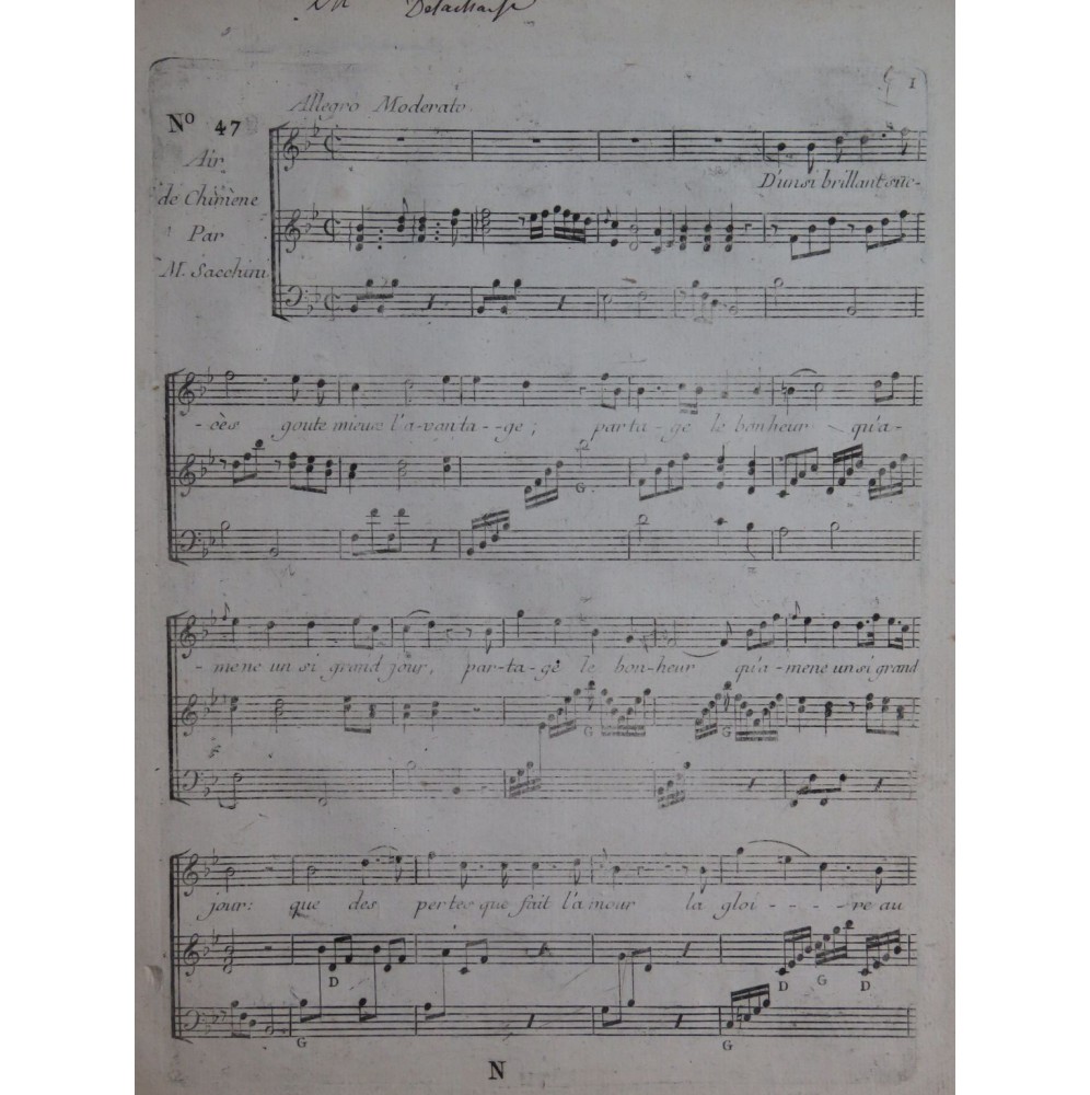 SACCHINI Antonio Air de Chimène Chant Piano ca1800