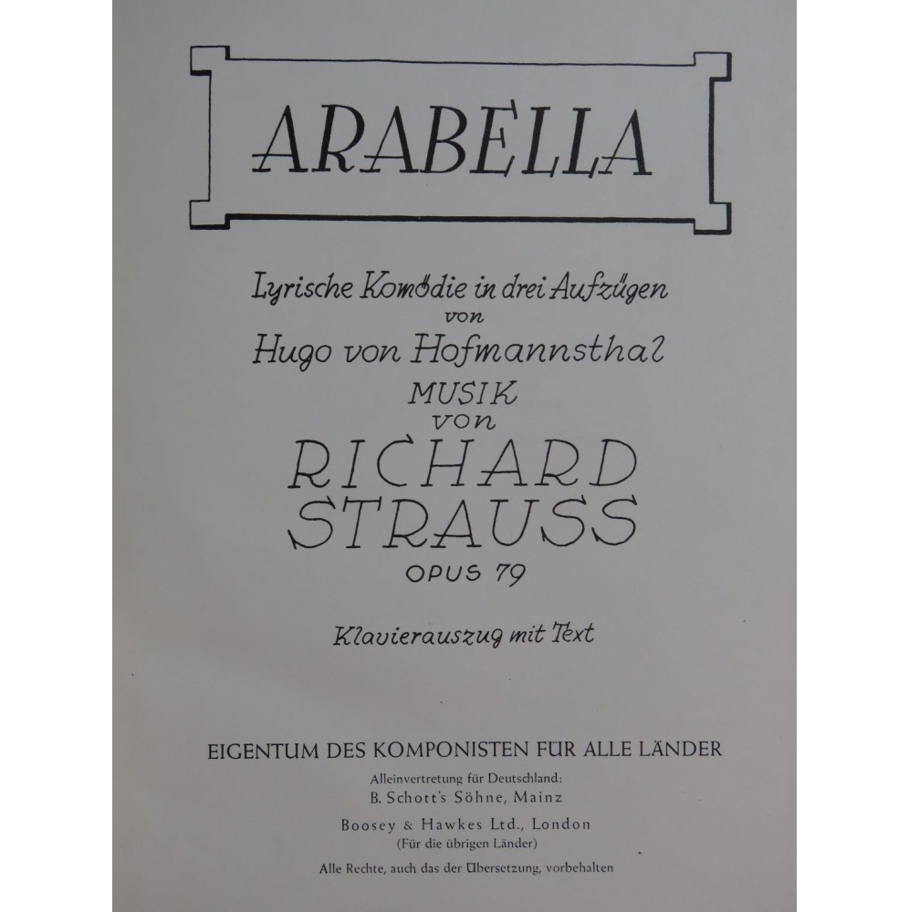 STRAUSS Richard Arabella Opéra Chant Piano