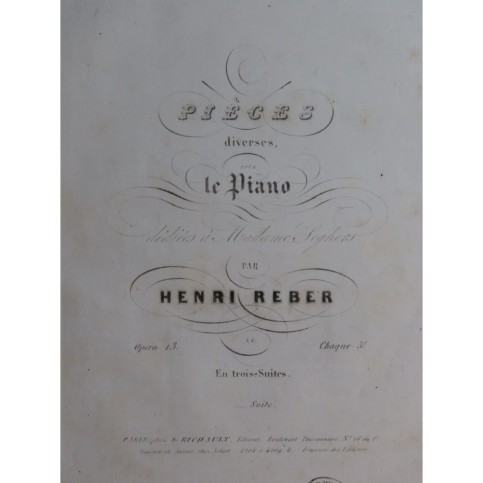 REBER Henri Pièce op 13 No 1 Piano ca1845