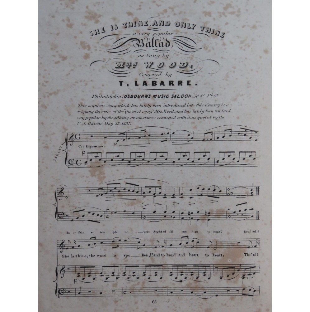 LABARRE Théodore She is thine and only thine Chant Piano ca1830