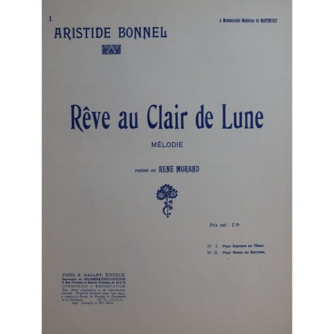 BONNEL Aristide Rêve au Clair de Lune Chant Piano